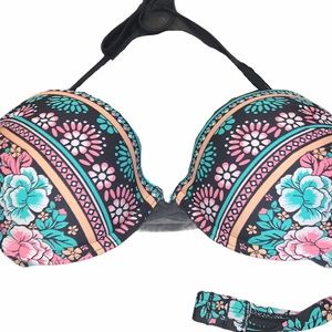 Bikini Top Floral Black, blue, pink Size: M